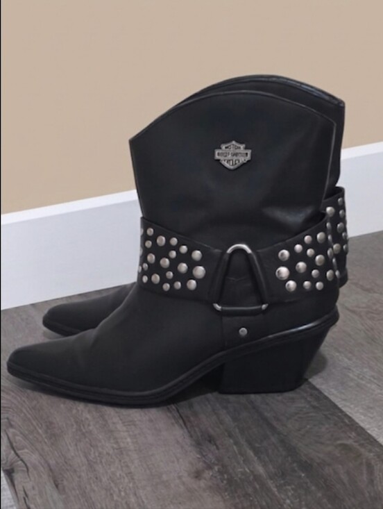 Harley-Davidson Shoes - Harley-Davidson Black Leather  Studded Western  Motocycle  Biker Ankle Boots